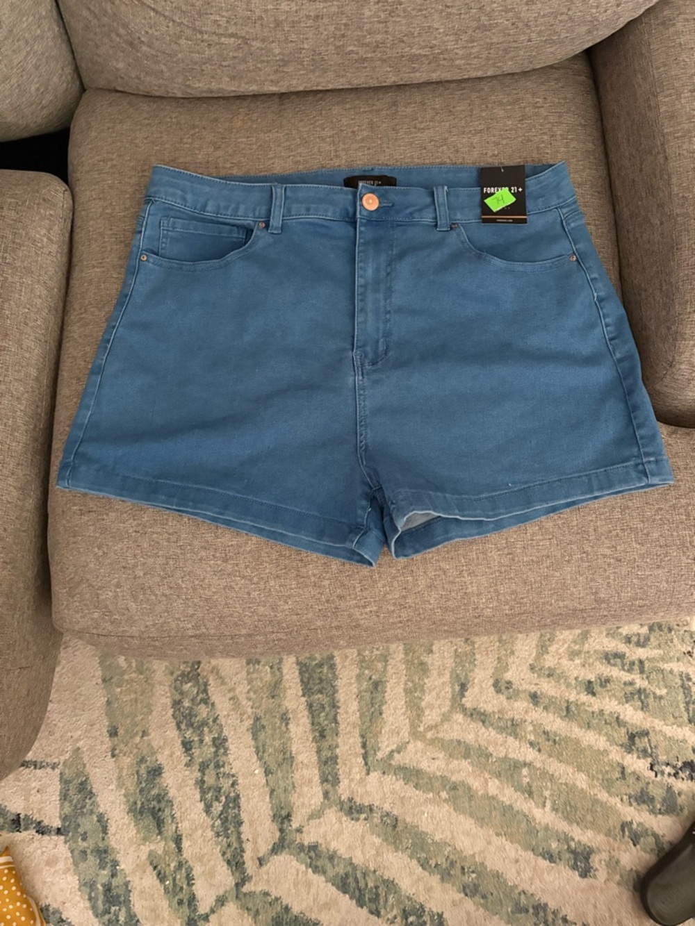 Forever 21 Teal-Blue High-Rise Denim Shorts